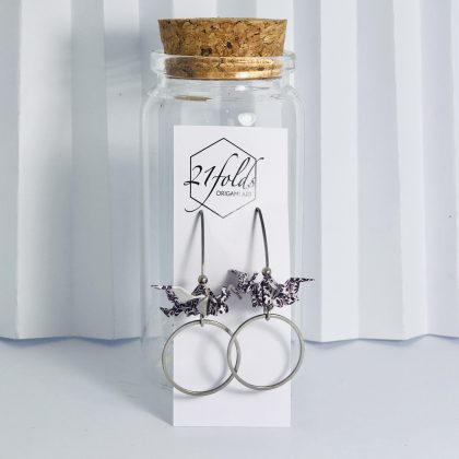 Dark purple and white print origami dragon asian inspired fold